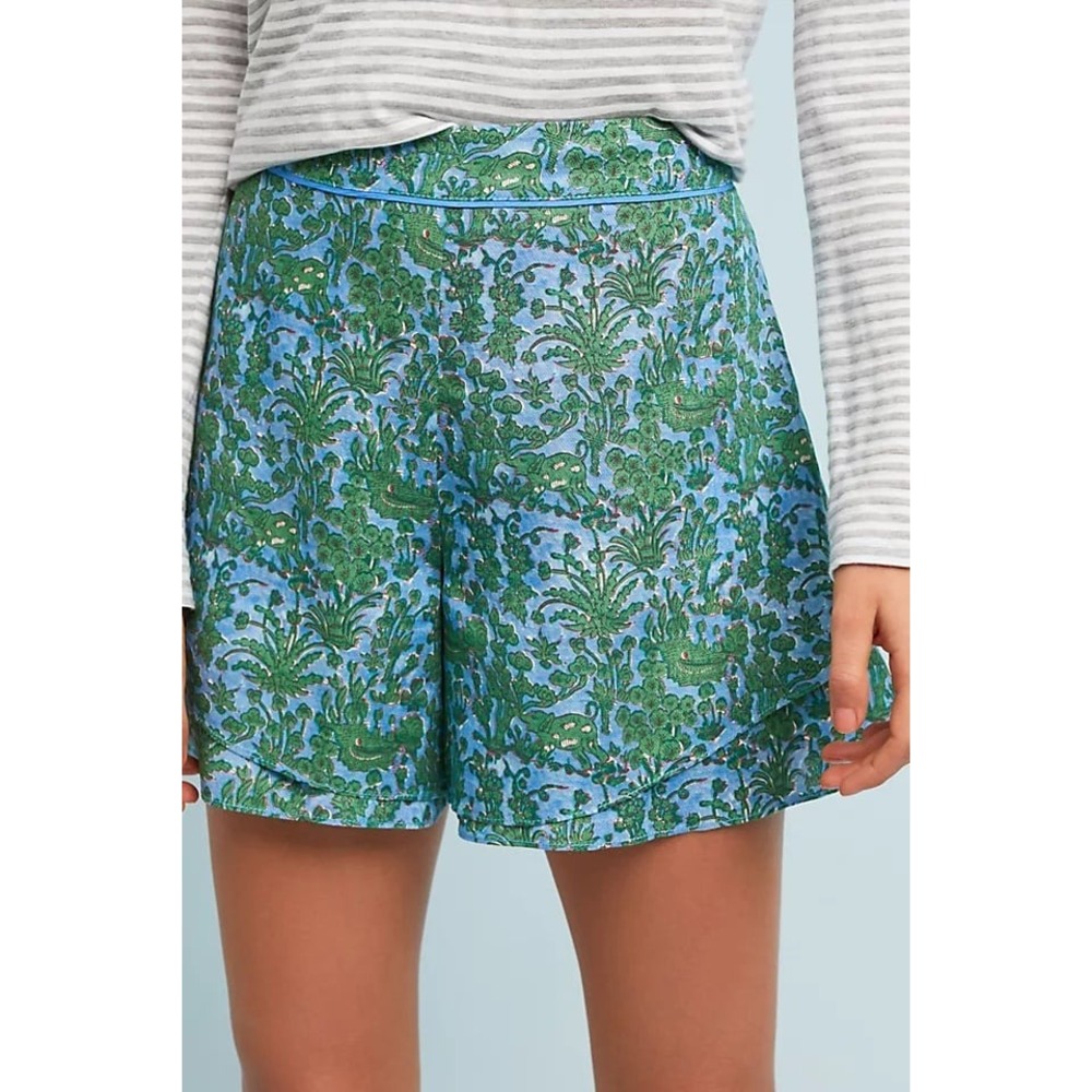 Anthropologie Simone Tiered Shorts blue green print sz XS
